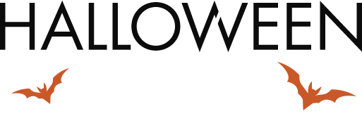 Text reads HALLOWEEN sale in large black and cursive white letters on a light background. Two orange bats fly near the Hair Bar NYC text, adding a festive Halloween touch.