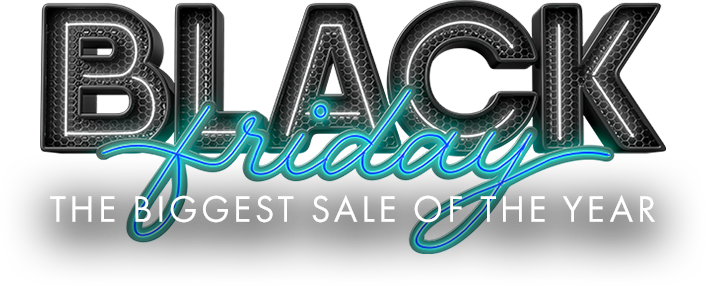 Bold black letters spell “BLACK,” with “friday” written in blue neon script across the middle. Below, white text reads, “THE BIGGEST SALE OF THE YEAR.” This bold, eye-catching design spotlights the Hair Bar NYC shopping event.