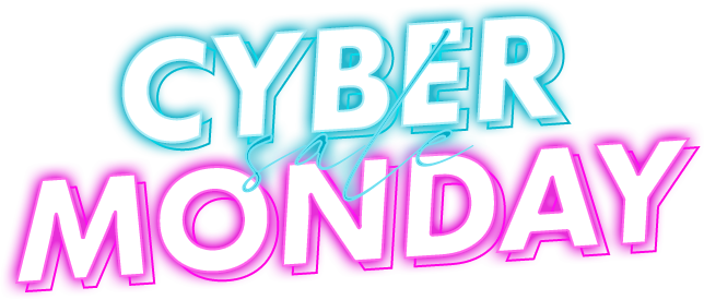 The image features the words CYBER MONDAY SALE in bold, neon-like text, with CYBER in bright blue, MONDAY in vibrant pink, and sale in a light blue script overlapping the center—highlighting an exclusive Hair Bar NYC promotion. The background is white.